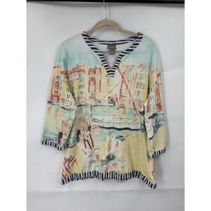 Chicos‎ Canal Art Painting Top Women L White Coastal Mature Painting Artsy